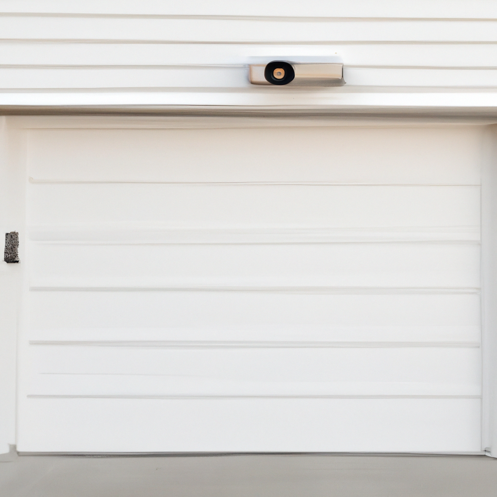 Modern suburban Massachusetts garage door with smart sensors and keypad