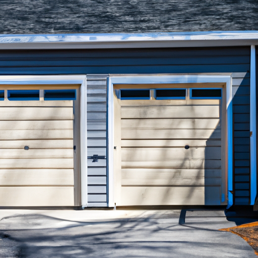 Residential garage door visible on a house in Andover, MA, showing steel panel texture and driveway.