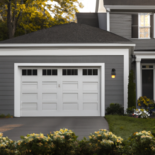 Suburban Andover home exterior with a modern insulated garage door and visible weatherstripping on a paved driveway.