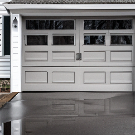 Suburban Andover home exterior showing a modern garage door, driveway, and weather seals on an overcast spring day.